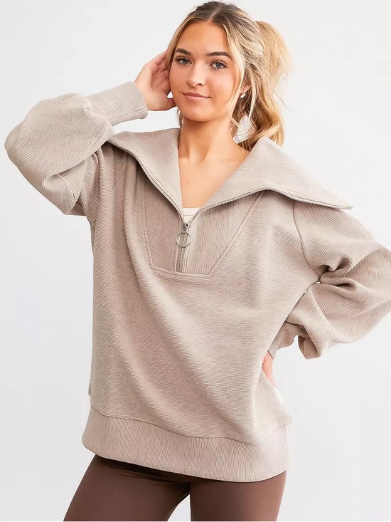 Varley Tops - Varley Vine Cream Half-Zip Funnel Neck Pullover